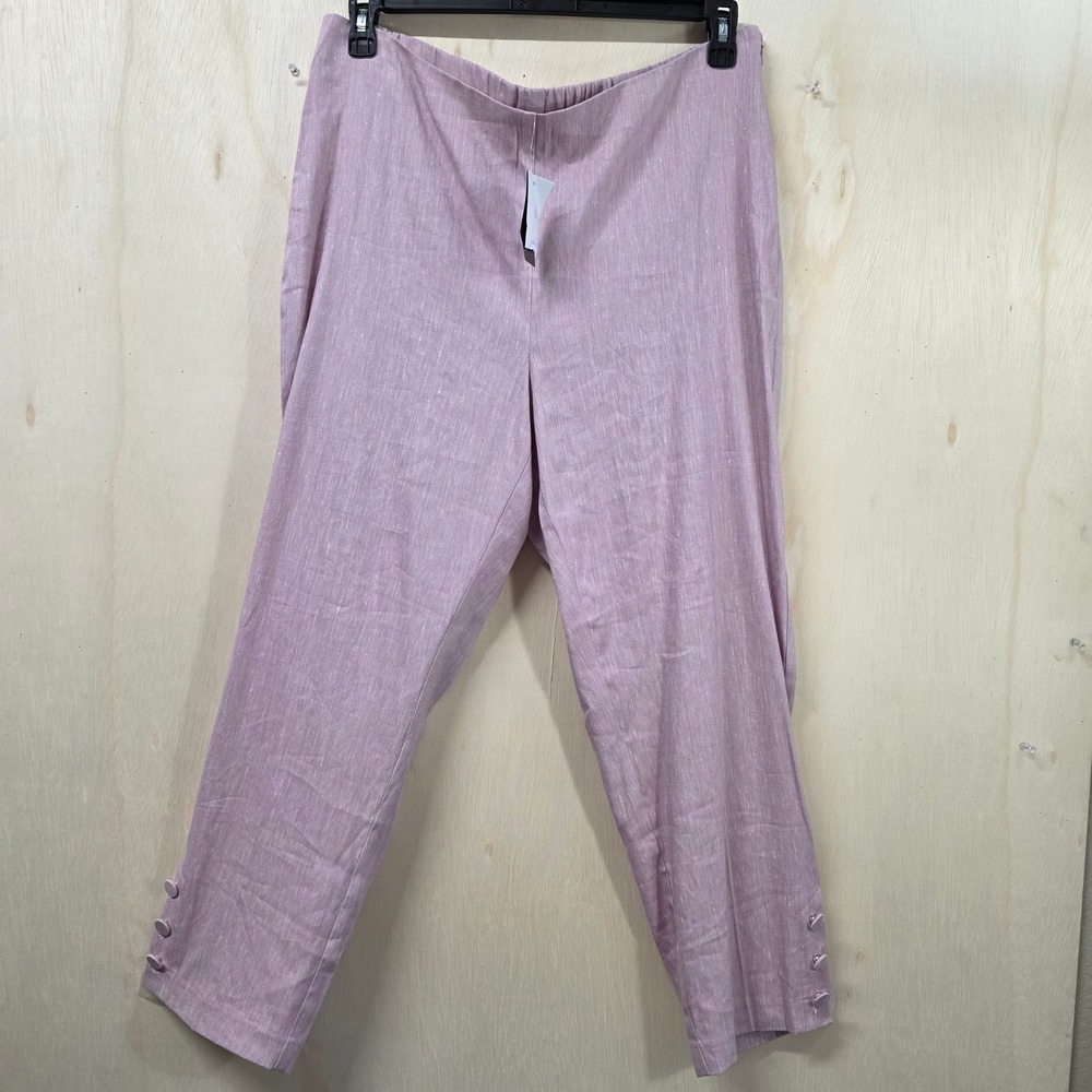 J.Jill Linen Stretch Cropped Pants Rosebud Pink Button Hem Size L NWT